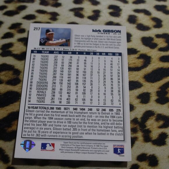 Kirk Gibson #217 Baseball Card - Picture 2 of 2